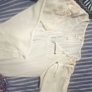 White Lace Trim Blouse